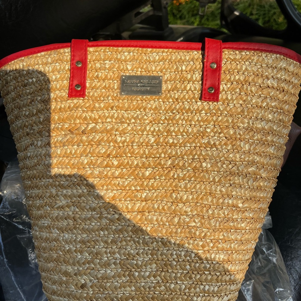 Laura Geller Straw Tote With Red Accents View 3